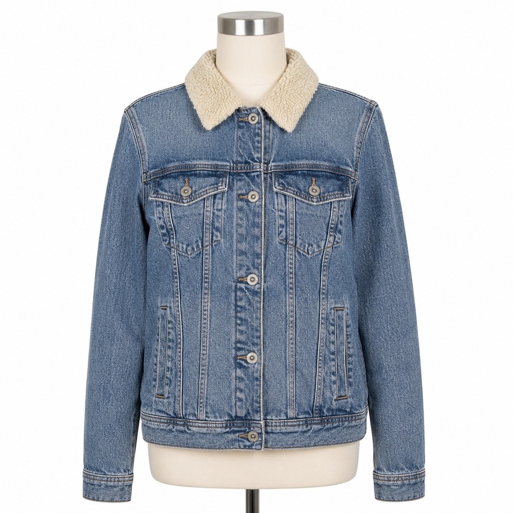 Hollister Sherpa Lined Denim Truckerβ Jacket Insulated Womens Small Western Coat